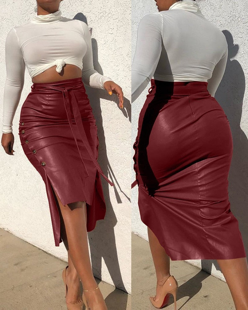 PU Leather Pencil Skirt